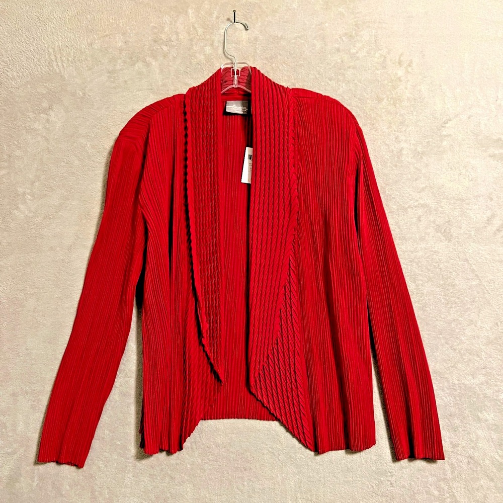 NWT Chico's Travelers Red Cardigan Size 2 Stretch Pleated Draped Collar